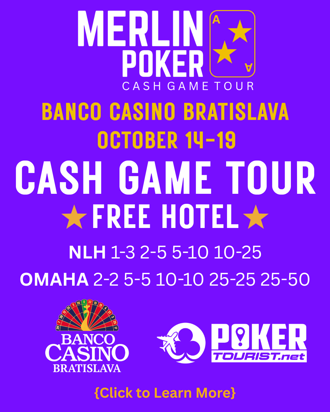 Merlin Poker Cash Game Tour | Bratislava, 14 - 19 OCT | NLH 1/3 - 10/25 | PLO 2/2 - 25/50